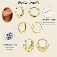 Ensemble de 3 boucles d'oreilles créoles en C plaqué or 18 carats pour plusieurs piercings, avec zircone cubique en forme de goutte épaisse pavée, empilables, en cuivre inaltérable, par Fashion Designer