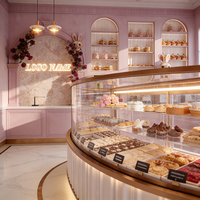 Vitrine transparente de style luxueux et mignon avec éclairage LED pour desserts, café, avec un design de desserts exquis