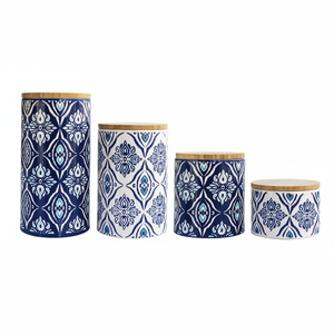 Kitchen Storage Canister for Food and Spices Store 4 Piece Canister Set Blue/White - Product Image 1