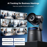 Obsbot Tail Air NDI 4K Caméra de streaming sans fil avec suivi IA, zoom optique 10x, USB PTZ, microphone et contrôle gestuel