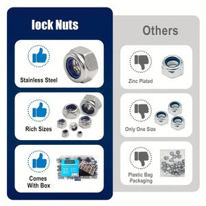304 Stainless Steel Metric Locking Nuts M3-<b>12</b> Nylon Embedded Hexagonal Grade A DIN985 220PCS Set - Product Image 3