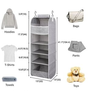 Dorm Wardrobe Nursery Room Kids Closet Hanging Accessories 5-<b>Shelf</b> Hanger Hanging <b>Shelf</b> Organizer - Product Image 2