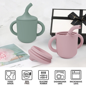 Vaso de agua de silicona para bebé con pajita, vaso de entrenamiento antiderrames, diseño de pico de pato para niños de 1 a 2 años, color rosa, calibre estándar - Product Image 1