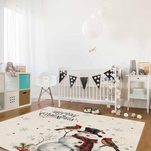 Beige Style Pastoral Noël Bonhomme De Neige Oiseaux Flocon De Neige Tapis Antidérapant Antidérapant pour Chambre Salon Décor À La Maison en Stock - Product Image 4