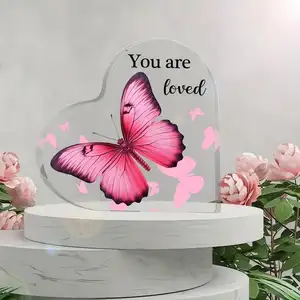 Mother's Day Pink Butterfly Love Acrylic Heart Shaped Home Desk Dining Table Party Festival Decoration