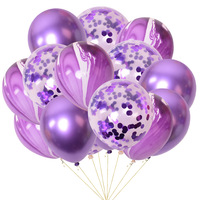 Ensemble de 15 ballons en latex agate métallisée marbrée confettis paillettes pour décoration de fête d'anniversaire mariage saint valentin