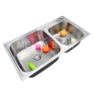 Meiao Asian Style Factory Price Rrawn Pressed Double Bowls Stainless Steel Kitchen Sink