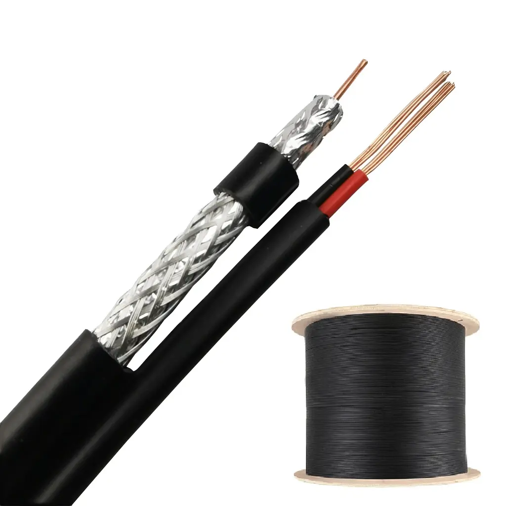 전원 케이블이있는 RG6 동축 케이블 RG6 + 18AWG 2X7X0.38mm CCA/BC 전원 와이어 CCS/BC 도체 RG6 케이블