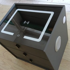 Meuble de rangement de chevet moderne et fonctionnel à double tiroir avec éclairage LED, plateau en métal, organisateur de chambre pour appartement et hôtel - Product Image 2