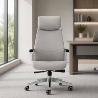 Chaise de bureau exécutive moderne en cuir PU, design ergonomique, appui-tête réglable en hauteur, pieds en alliage d'aluminium, pivotante, pour bureau à domicile