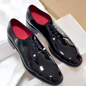 Zapatos de cuero para hombre de diseñador de lujo con suela roja, hechos a mano con cuero genuino, zapatos de vestir formales para hombre con punta en pico, zapatos Oxford formales. - Product Image 1