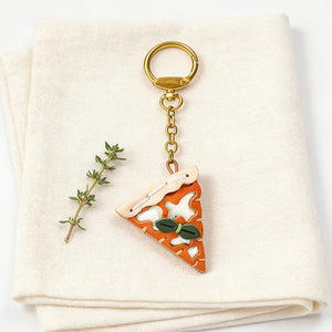 Porte-clés Pizza, Cuir tanné végétal, Breloque de sac pour femme, Cadeau décoratif - Product Image 2