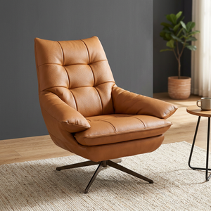 Modern Light Luxury Leather Swivel Accent Chair 360° Rotating Lazy Single <b>Sofa</b> Lounge Chair for Living Room Balcony - Product Image 4