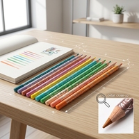 Crayons de couleur effaçables à mine souple de qualité supérieure de 7 pouces, 12 couleurs, crayons de couleur en plastique imprimés en rouleau, embouts de dessin, fournitures d'art