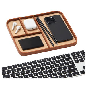 Plateau de rangement minimaliste en cuir, plateau de chevet organisé en cuir PU de qualité supérieure, double pour EDC, organiseur moderne pour chevet et cuisine - Product Image 4