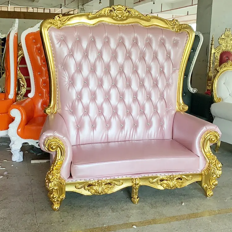 Hot Sale Salon Furniture Luxury Royal Couch Wedding Baby Pink+Gold Throne Sofa Chair For Hotel