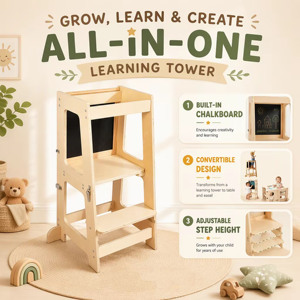 Toddler <b>Learning</b> <b>Tower</b> Converts Into Desk and Chair for Creative <b>Learning</b> Pine Wood Modern Foldable Kitchen Helper For Kids - Product Image 5