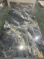 Panel de Pared de PVC UV de 3mm, Impermeable, Color Negro Dorado, Diseño Clásico de Mármol Floral, Ecológico e Ignífugo para Comercios