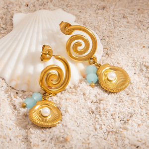 ต่างหูสแตนเลสทรงหยดน้ำประดับเปลือกหอยมุกสไตล์วินเทจเครื่องประดับแฟชั่นสำหรับผู้หญิง - Product Image 3