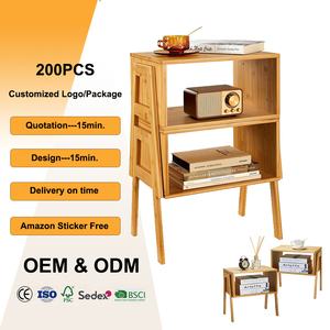 Table de chevet moderne en bambou empilable à 2 niveaux avec étagère ouverte pour chambre, salon, bureau - Product Image 1