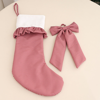 Chaussette de Noël personnalisée en toile à carreaux avec nœud détachable pour cheminée, décoration de Noël, cadeau de fêtes