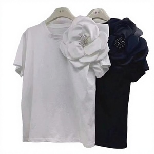 S-2XL Women's Casual Breathable Eco-Friendly Loose Fit <b>Bow</b> Collar Ruffled Short Sleeve Solid Color Worsted Fabric Garment Dyed - Product Image 3