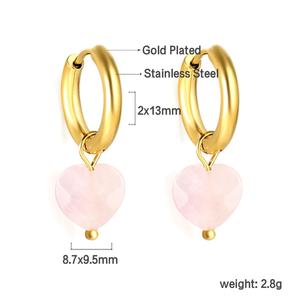 ต่างหูห่วงสแตนเลสสตีลประดับหินสีชมพูคุณภาพสูงสำหรับผู้หญิง ดีไซน์เก๋ทันสมัย ชุบทอง 18K รูปหัวใจแบบห้อย - Product Image 2