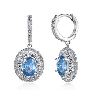 Dylam Sapphire Diamond Gemstone Women 925 Sterling <b>Silver</b> Rhodium Plated Oval Shape 5A Zirconia Dress up Hoop <b>Clip</b> on Earrings - Product Image 1