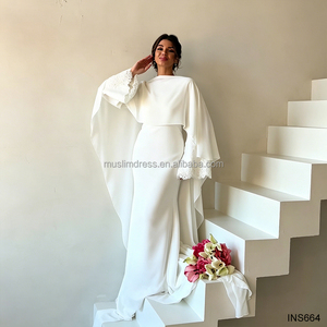 <span class=keywords><strong>Robe</strong></span> de mariée musulmane modeste avec manches cape et poignets en dentelle, Abaya blanche, <span class=keywords><strong>robe</strong></span> de soirée pour invitées de mariage à Dubaï - Product Image 2