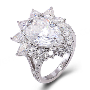 Anillo de Diamantes de Lujo Personalizado, Anillo de Oro Sólido de 14k, Joyería Fina, Piedra Principal de Moissanita en Forma de Pera, Anillo de Compromiso para Damas, Anillo de Bodas - Product Image 2