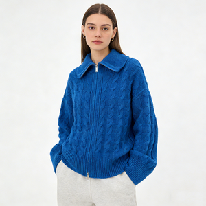Cardigan in <span class=keywords><strong>Maglia</strong></span> Spessa da <span class=keywords><strong>Donna</strong></span> con Cerniera, Maglioni Oversize di Alta Qualità, Cardigan Blu Klein con Collo Alto per Donne - Product Image 1