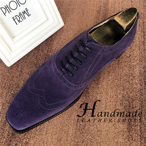 Zapatos Oxford de hombre, de cuero retro, gamuza morada, transpirables, bordados, formales, casuales, impermeables y ligeros. - Product Image 4