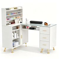 Meubles de salon de manucure de luxe, table de manucure double, vente en gros d'usine, poste de travail professionnel moderne en bois pour la manucure
