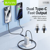 BAVIN Vente en gros OEM ODM CB378 PD 60W 2 en 1 2IN1 Type a Usb c Câble de données Usb pour téléphones Android