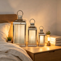 Lanterne en verre en acier inoxydable, porte-bougie décoratif, compatible avec les lumières LED pour mariage, patio, décoration de la maison