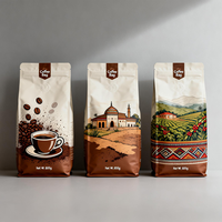 Impression numérique, logo personnalisé, emballage de grains de café de qualité alimentaire, finition mate, faible MOQ, vente en gros, pochette à fond plat
