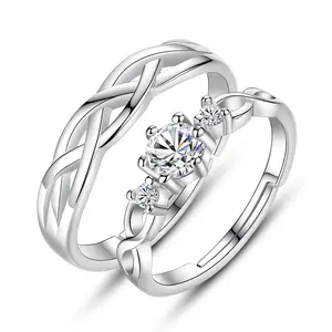 Lover's Rings Crystal Rings Wholesale Price Cheap Jewelry Hot Selling Romantic Europe Free Size and High Quality Silver Color