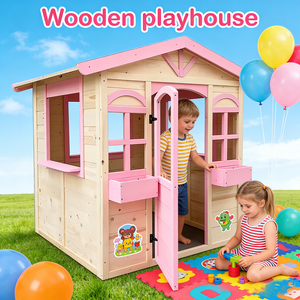 Casa de juegos moderna para jardín al aire libre con maceta para niños CASA DE Cubby de madera impermeable para que los niños jueguen en - Product Image 1