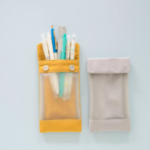 Semi-transparent frosted pencil case, artsy and fresh <b>canvas</b> and PVC patchwork pencil <b>box</b>, exam stationery bag, pencil case - Product Image 1