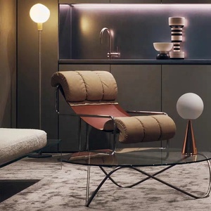<span class=keywords><strong>Fauteuil</strong></span> inclinable moderne minimaliste en acier inoxydable et <span class=keywords><strong>cuir</strong></span>, confortable, pour salon - Product Image 1