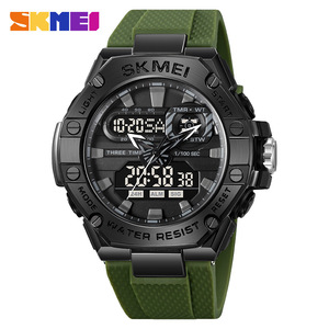 Skmei Men's Sports Watch Dual Display Electronic Watch Waterproof TPU Strap Military Green Black Alarm <b>Led</b> Flashlight - Product Image 1