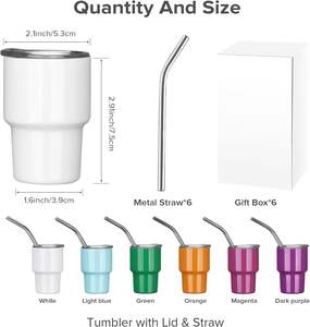 Mini-gobelet à shot avec paille et couvercle en acier inoxydable, pour whisky et vin, 3 oz, verres à shot pour sublimation - Product Image 2