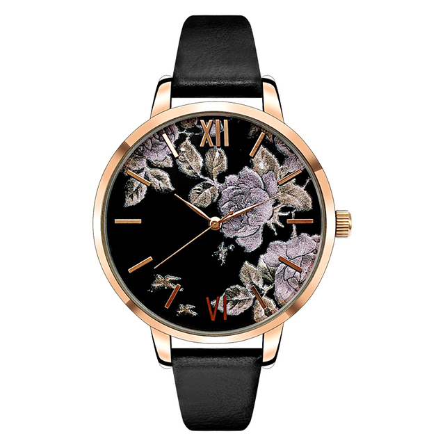2022 AMOVAN Business Antique Leather Flower Custom Logo Automatic Movement Women's Luxury Watch Alloy Case Glass Dial Waterproof