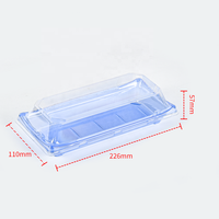 Plateau à sushi jetable en PET bleu rectangulaire écologique, emballages à sushi en plastique pour emporter avec couvercle anti-buée