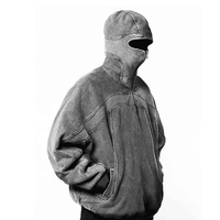 Sweat à capuche vintage à épaules tombantes OEM, personnalisé pour homme, lavage à l'acide, ninja, fermeture éclair intégrale avec trous pour les yeux