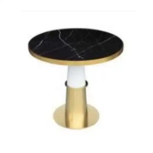 Gold Metal Trim Natural Black Round Marble Top Restaurant Table YSK-03