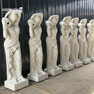 Statue de chérubin en pierre artificielle pour la décoration de fontaine, figurine de jardin en pierre synthétique, sculpture d'armure romaine - Product Image 1