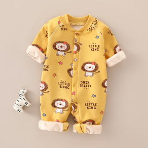 Ropa de bebé con forro polar, gruesa, rosa, con estampado de fresas, unisex, para otoño e invierno, ropa cálida para recién nacidos, trajes para gatear. - Product Image 3