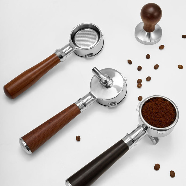 49mm 51mm 54mm 58mm Wooden Handle Delonghi La Marzocco Naked Stainless Steel Bottomless Espresso Machine Coffee Portafilter
