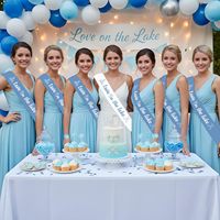 Set de 7 Lazos de Satén Azul y Blanco para Novia y Damas de Honor, Tema Lago, Recuerdos para Despedida de Soltera